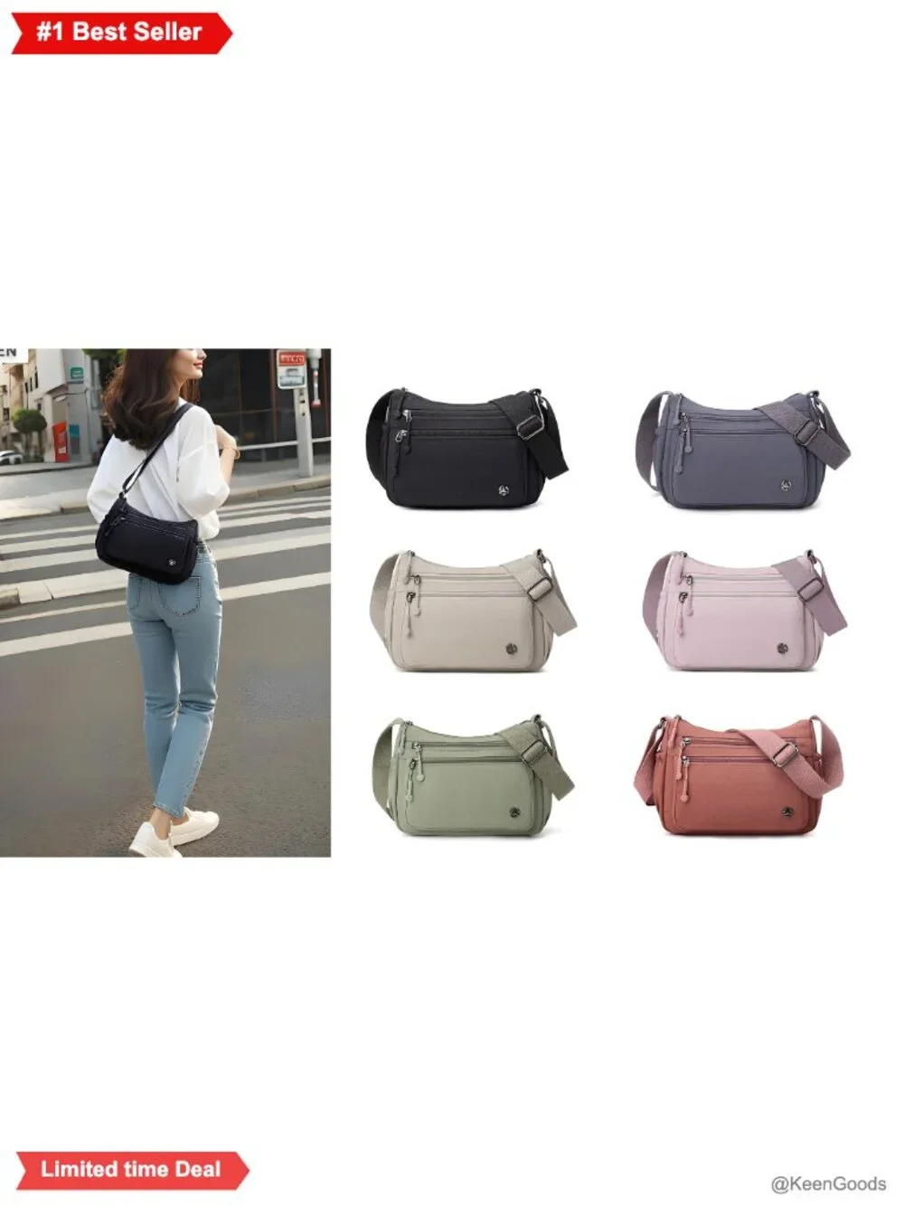 Pealwel Nylon Crossbody Bag Anti-Theft Water-Resistant Purse Adjustable